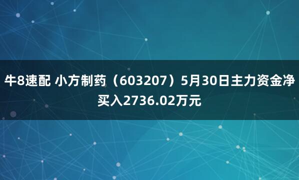 牛8速配 小方制药（603207）5月30日主力资金净买入2736.02万元